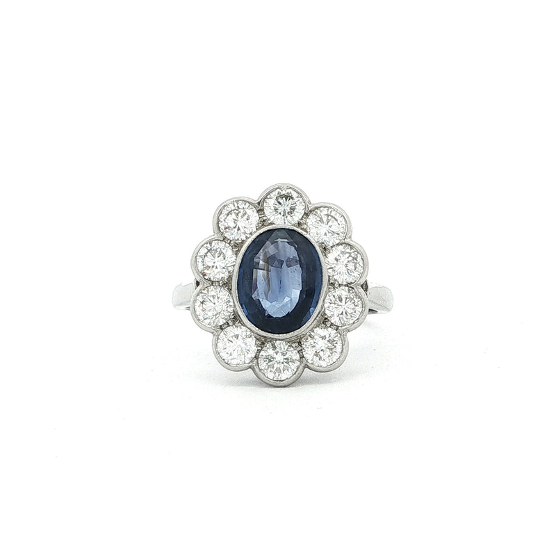 2.07ct Oval Sapphire & Natural Diamond Cluster 1.60ct Set in 18ct White Gold
