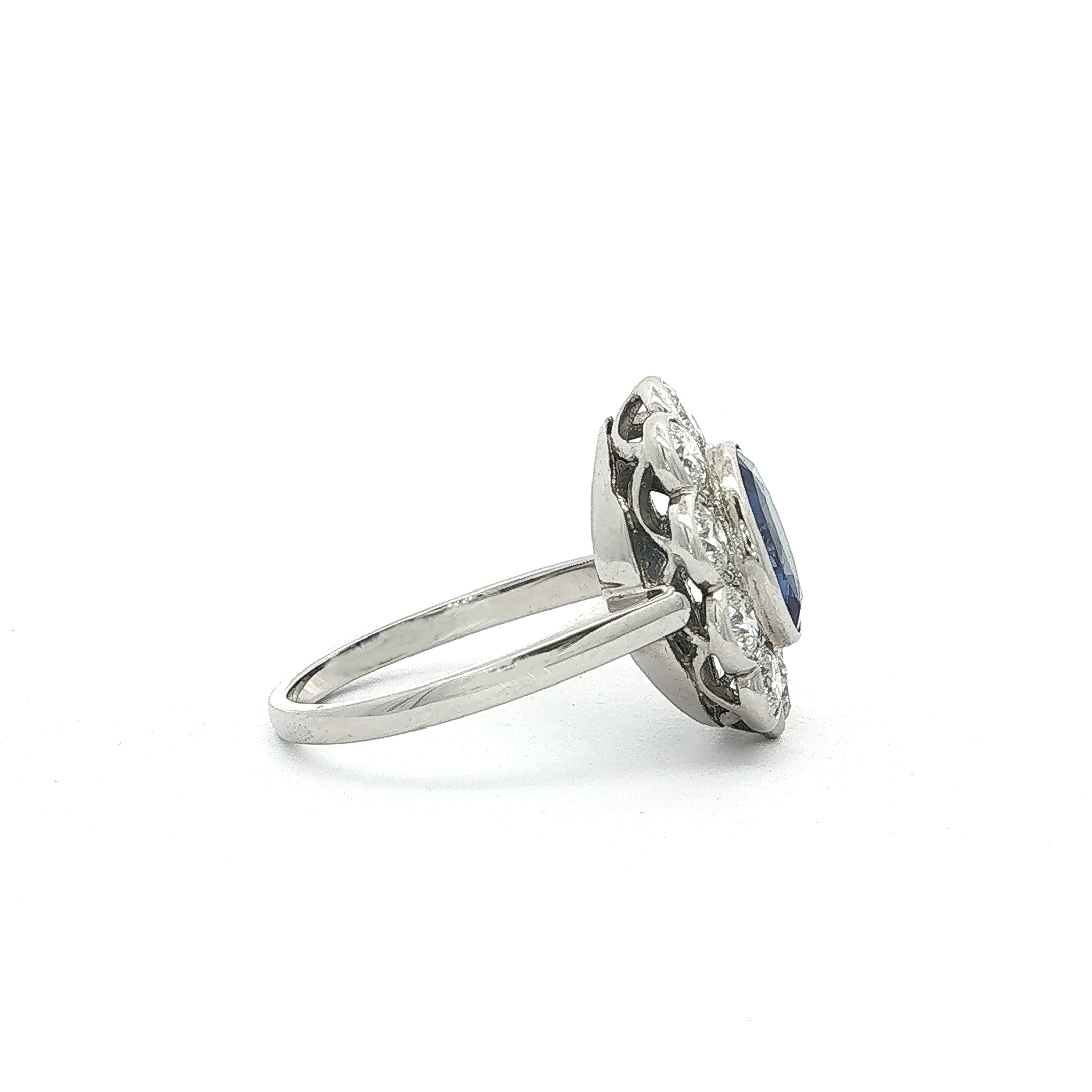 2.07ct Oval Sapphire & Natural Diamond Cluster 1.60ct Set in 18ct White Gold