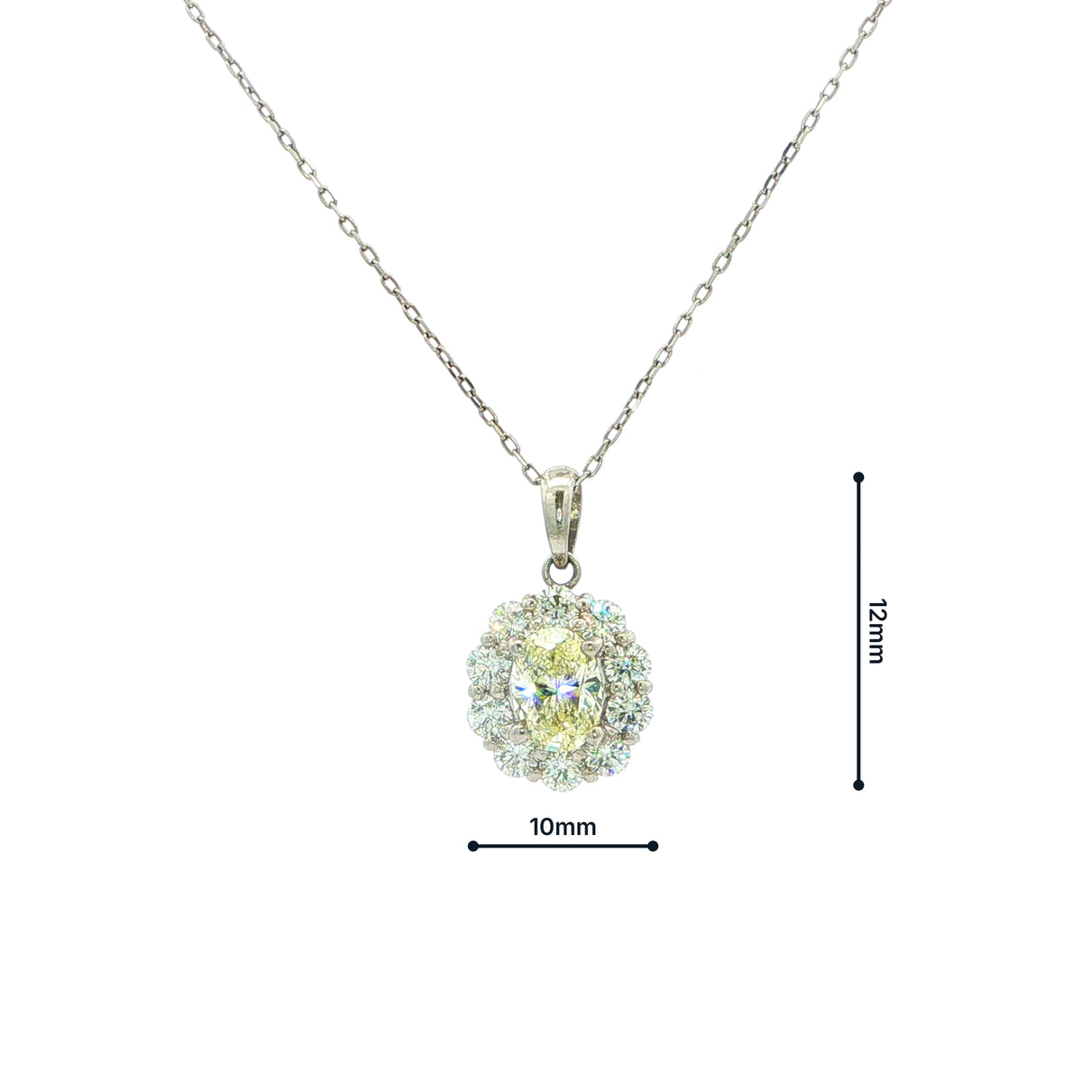 Vintage Oval Yellow Natural Diamond Cluster Pendant and Chain in Platinum