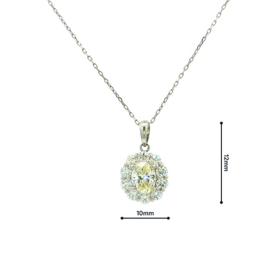 Vintage Oval Yellow Natural Diamond Cluster Pendant and Chain in Platinum