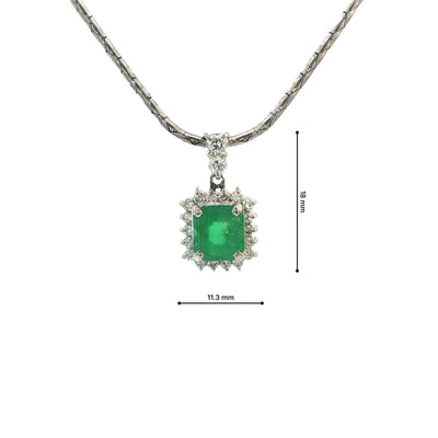 Vintage Square Cut Natural Emerald And Diamond Cluster Pendant Set In Platinum