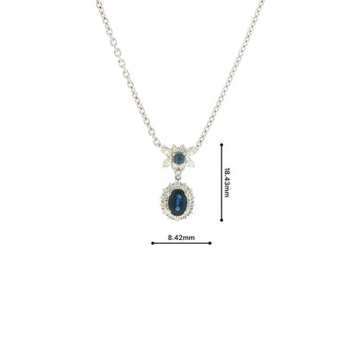 Vintage Oval Sapphire and Natural Diamond Cluster Pendant and Chain in Platinum