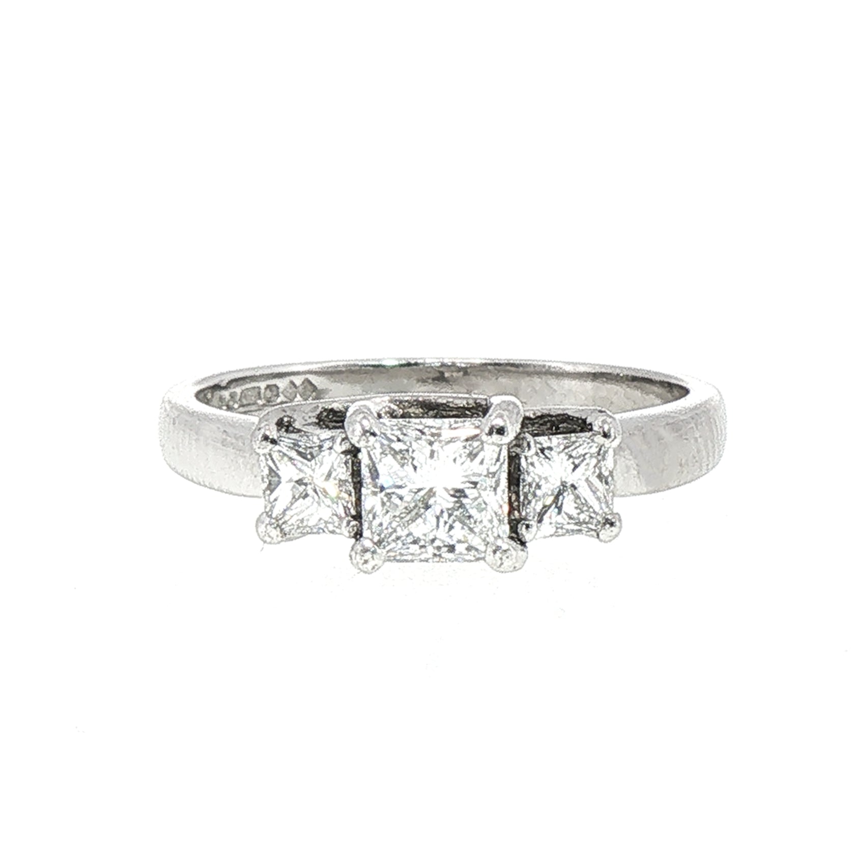 0.58ct Natural Diamond 3 Stone Princess Cut Ring Set in 18ct White Gold