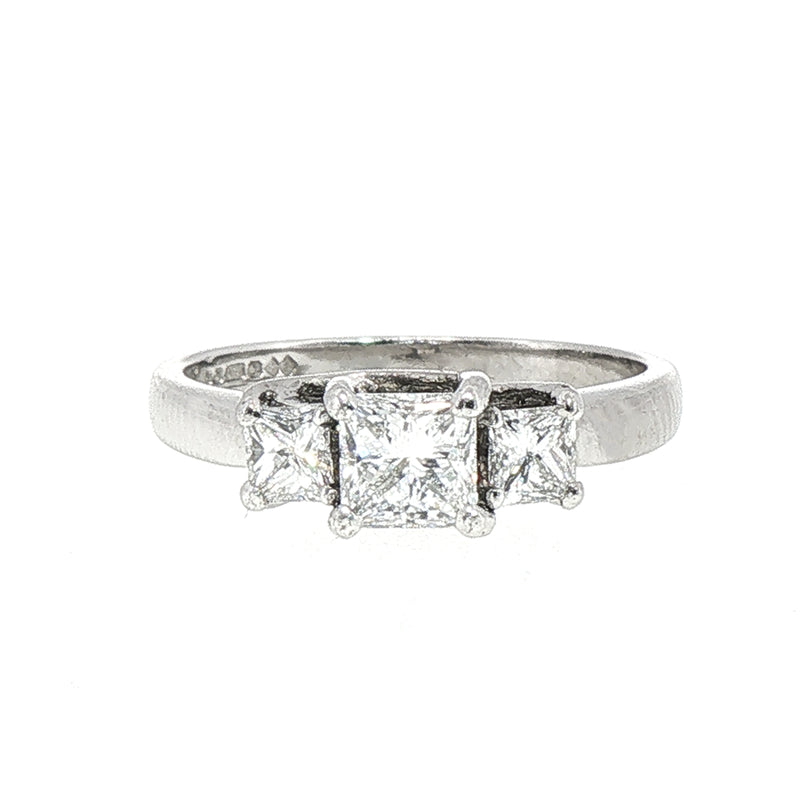 0.58ct Natural Diamond 3 Stone Princess Cut Ring Set in 18ct White Gold