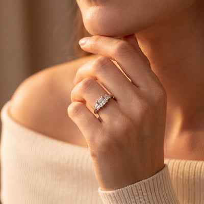 0.58ct Natural Diamond 3 Stone Princess Cut Ring Set in 18ct White Gold