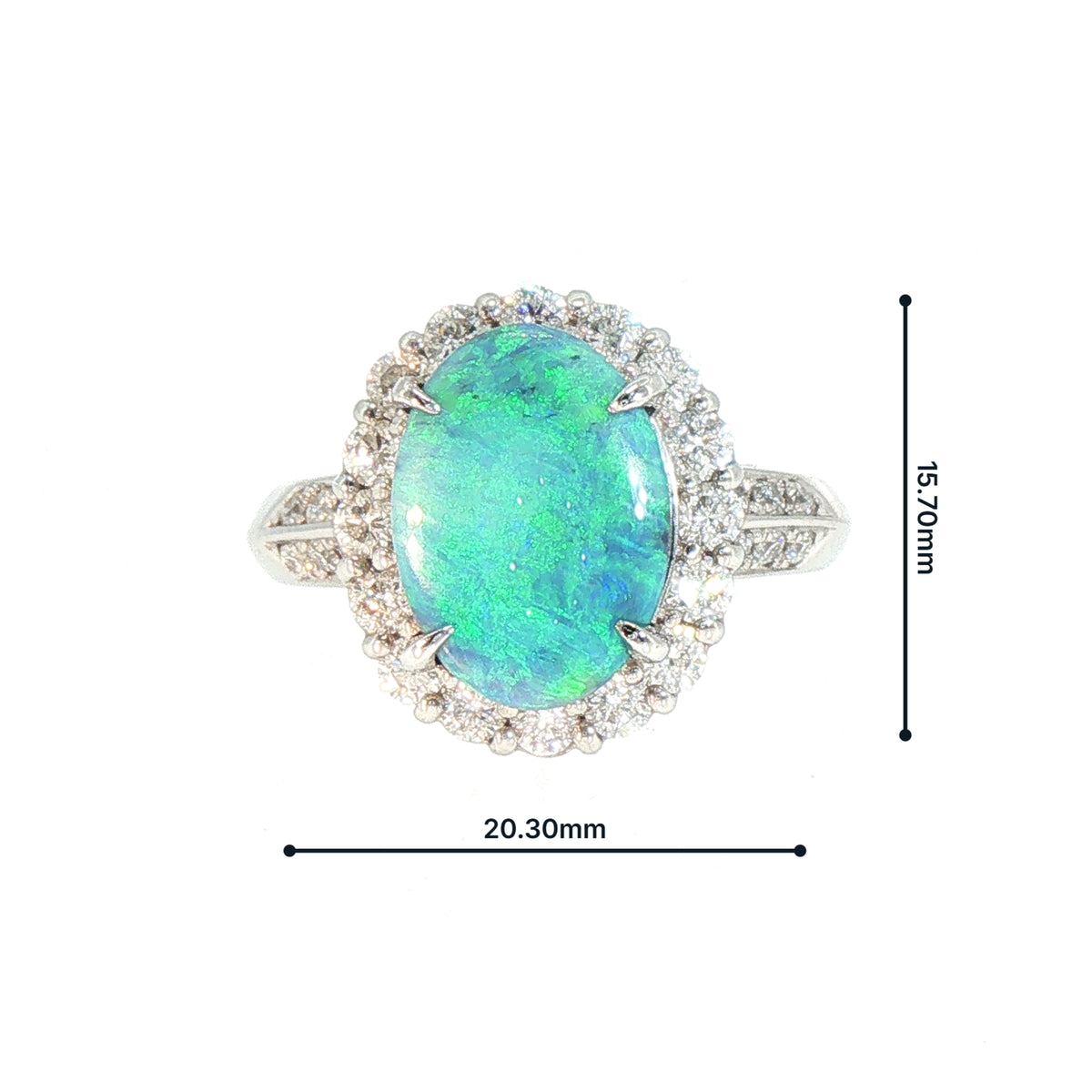 Vintage Oval Black Opal and Natural Diamond Cluster Ring in Platinum