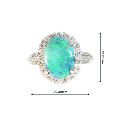Vintage Oval Black Opal and Natural Diamond Cluster Ring in Platinum