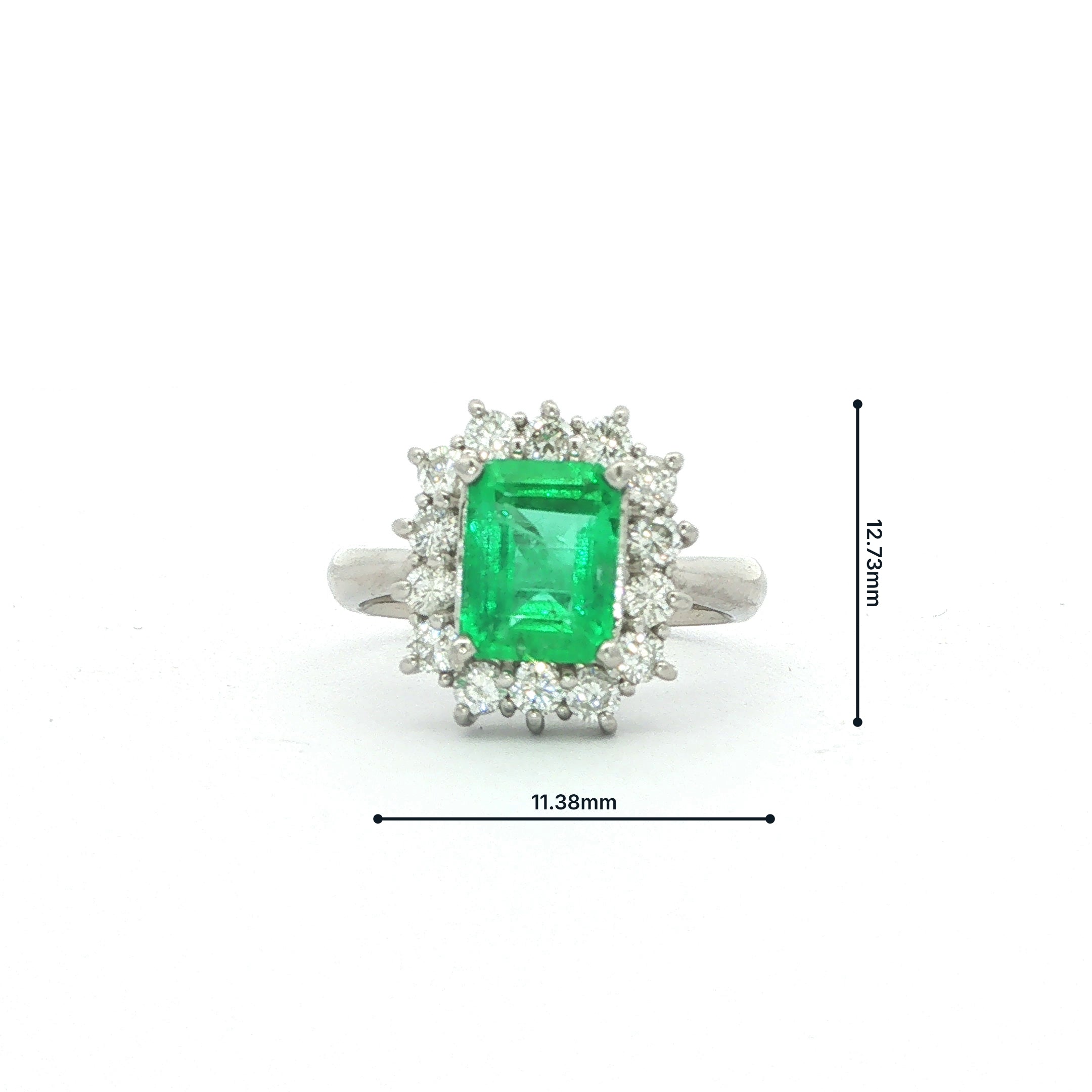 1.72ct Rectangle Emerald & 0.65ct Natural Diamond Halo Cluster Ring in 18ct White Gold