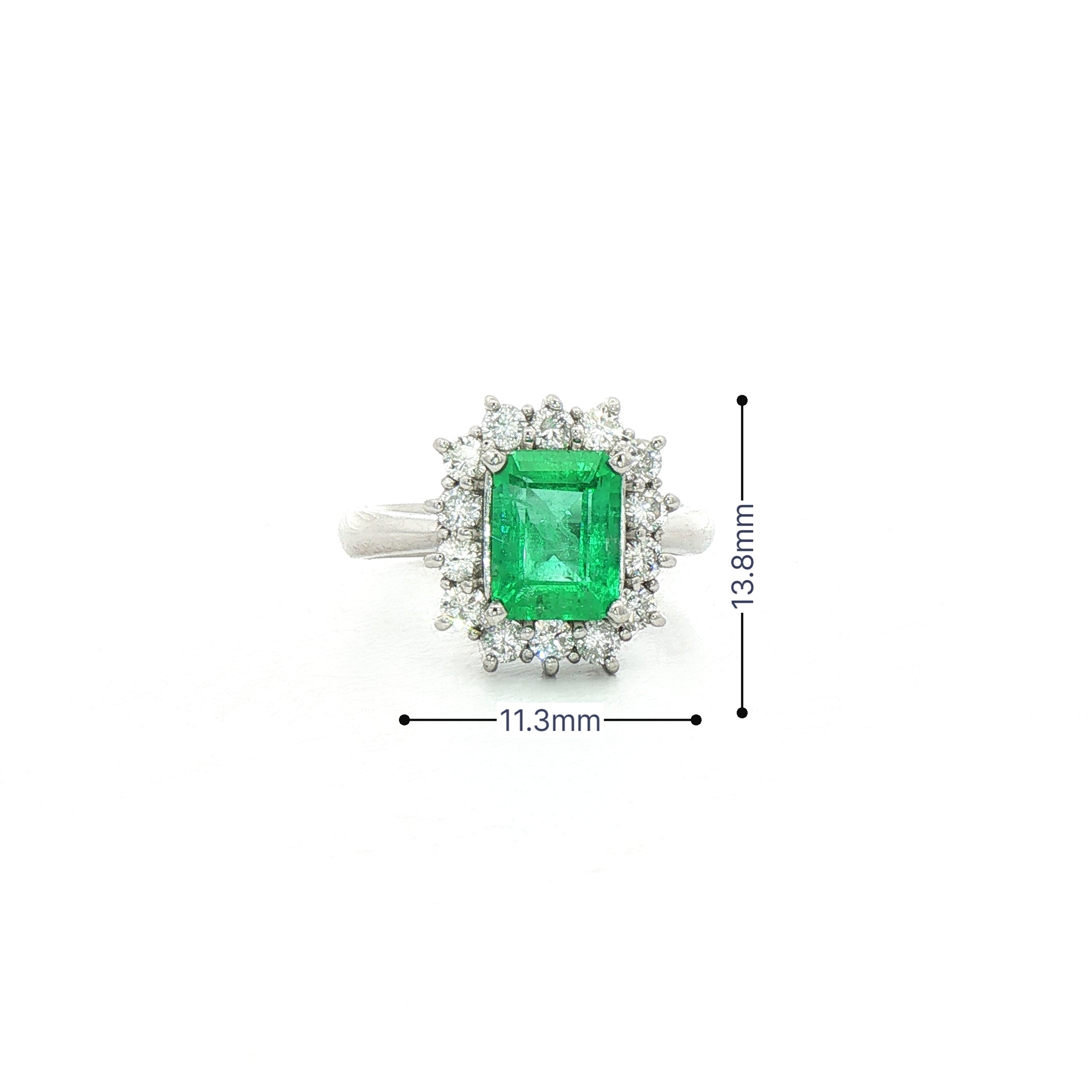 1.72ct Rectangle Emerald & 0.65ct Natural Diamond Halo Cluster Ring in 18ct White Gold