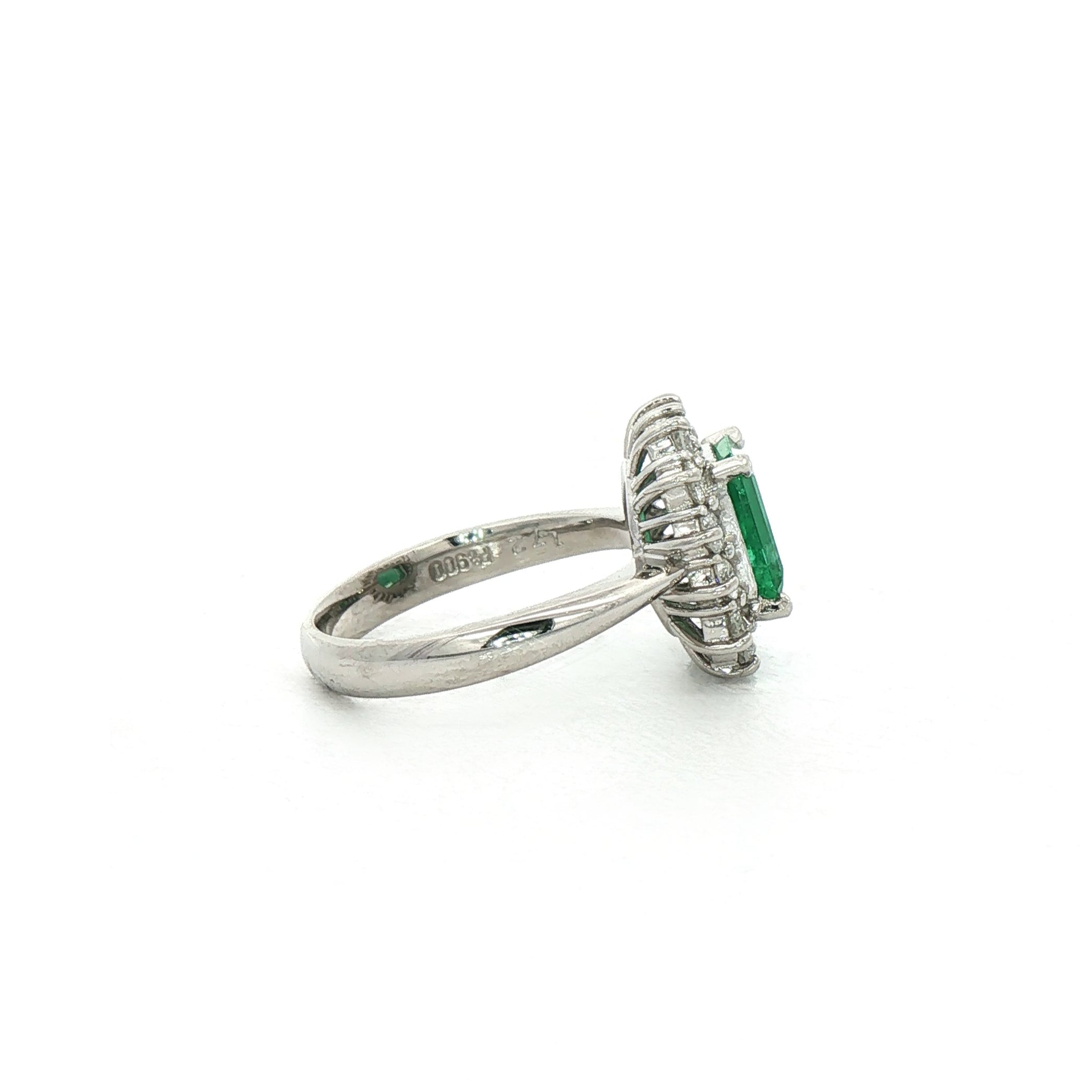 1.72ct Rectangle Emerald & 0.65ct Natural Diamond Halo Cluster Ring in 18ct White Gold