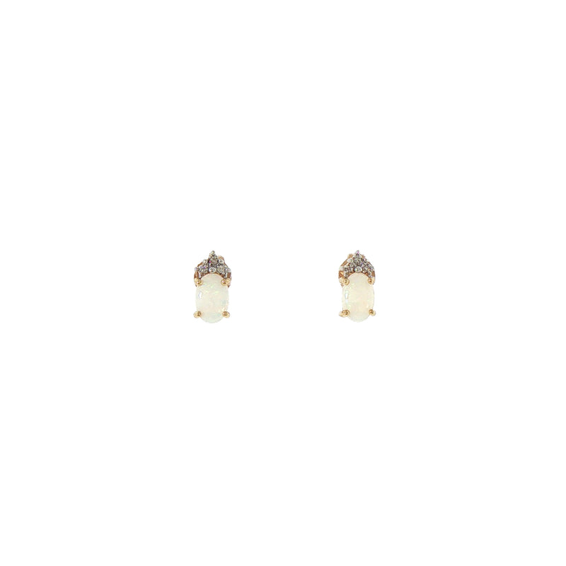 Vintage Natural Opal and Diamond Oval Shape Stud Earrings in 9ct Yellow Gold