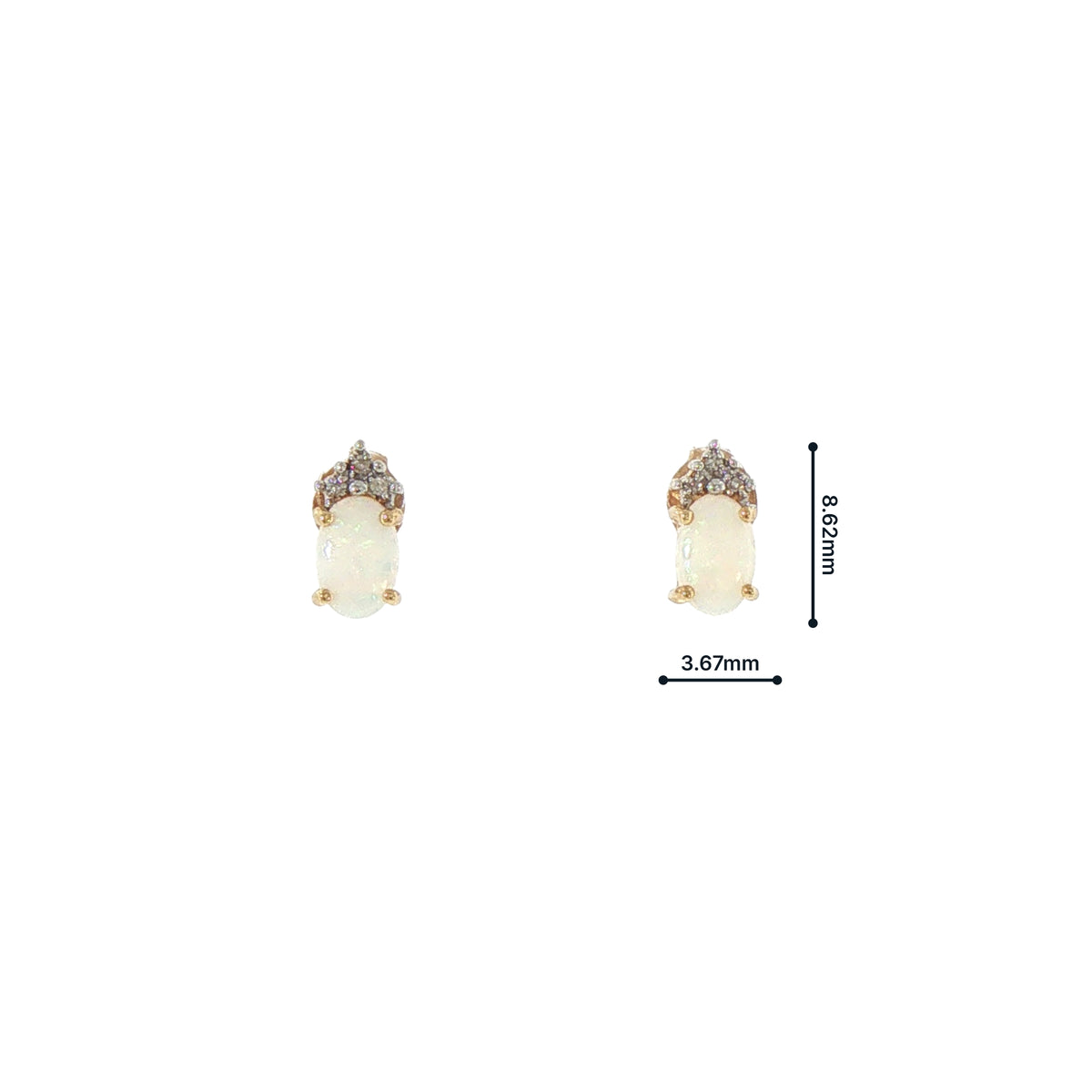 Vintage Natural Opal and Diamond Oval Shape Stud Earrings in 9ct Yellow Gold