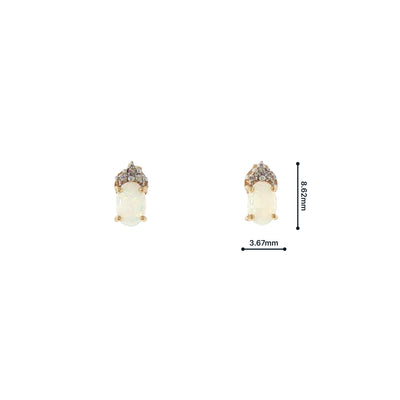 Vintage Natural Opal and Diamond Oval Shape Stud Earrings in 9ct Yellow Gold