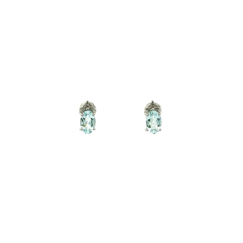 Vintage Oval Aquamarine & Natural Diamond Stud Earrings in 18ct White Gold