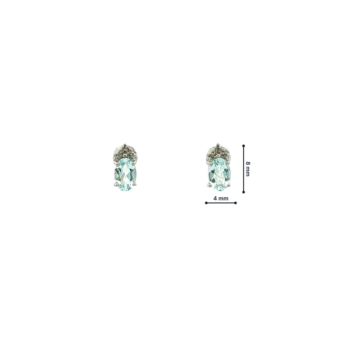 Vintage Oval Aquamarine & Natural Diamond Stud Earrings in 18ct White Gold