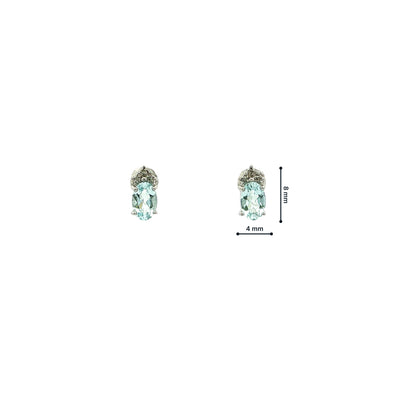 Vintage Oval Aquamarine & Natural Diamond Stud Earrings in 18ct White Gold