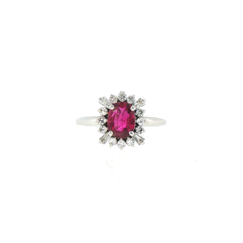 1.02ct Oval Ruby & 0.37ct Natural Diamond Cluster in Platinum