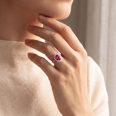 1.02ct Oval Ruby & 0.37ct Natural Diamond Cluster in Platinum