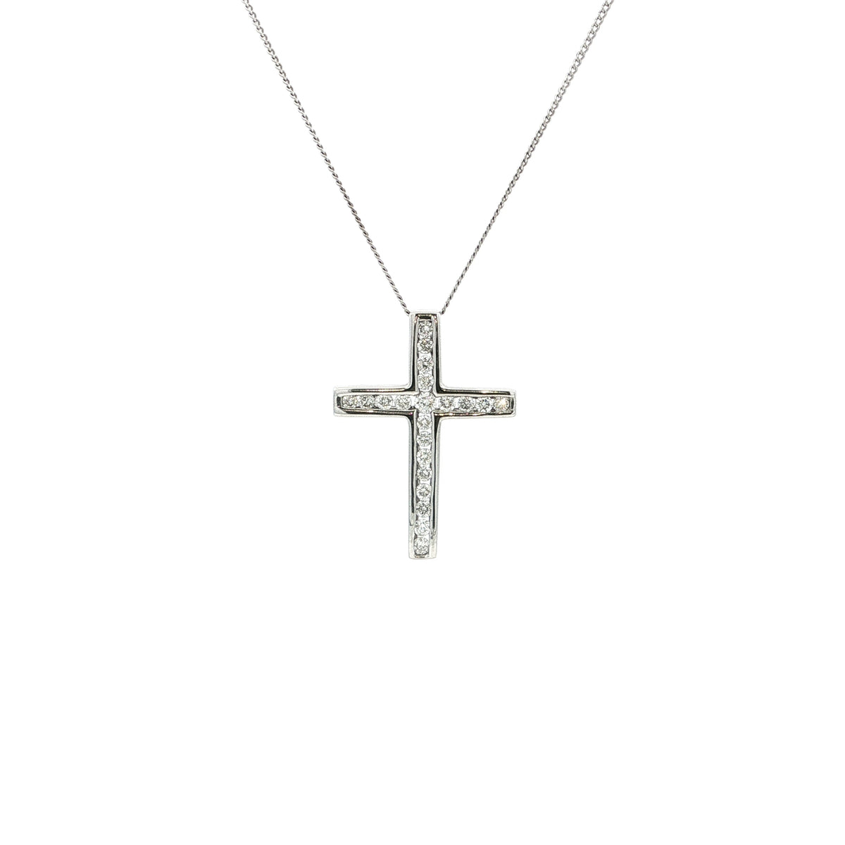 Vintage Diamond Channel Cross and Chain in 18ct White Gold