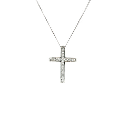 Vintage Diamond Channel Cross and Chain in 18ct White Gold