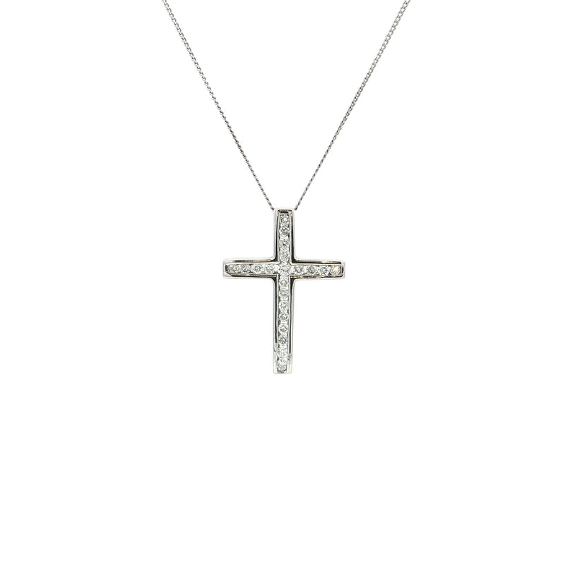 Vintage Diamond Channel Cross and Chain in 18ct White Gold