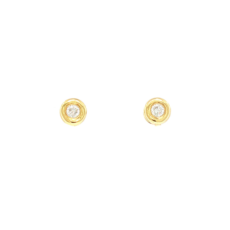 Vintage Round Natural Diamond Stud Earrings in 18ct Yellow Gold