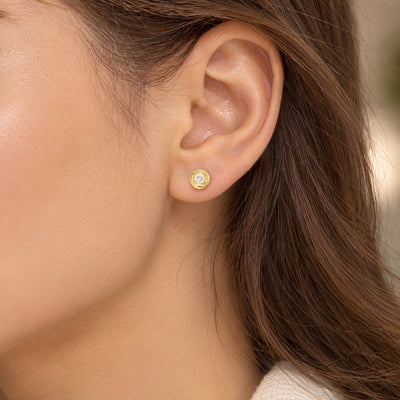 Vintage Round Natural Diamond Stud Earrings in 18ct Yellow Gold