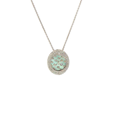 Vintage Natural Oval Mother of Pearl and Diamond Pendant Insert on chain in 18ct White Gold