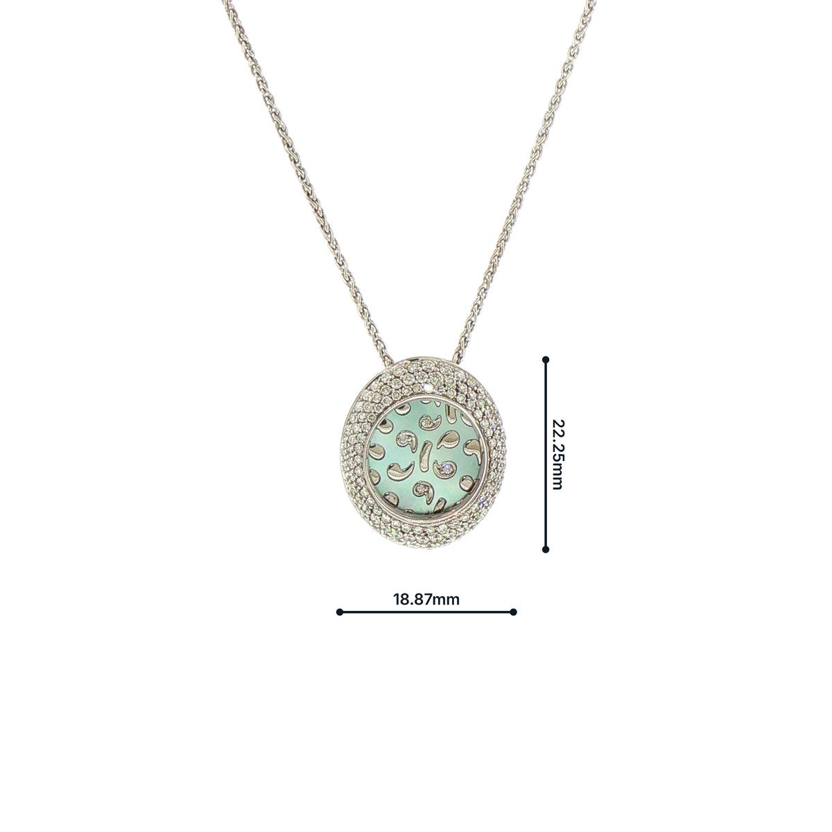 Vintage Natural Oval Mother of Pearl and Diamond Pendant Insert on chain in 18ct White Gold