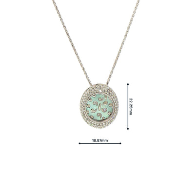 Vintage Natural Oval Mother of Pearl and Diamond Pendant Insert on chain in 18ct White Gold