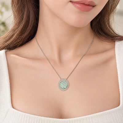 Vintage Natural Oval Mother of Pearl and Diamond Pendant Insert on chain in 18ct White Gold
