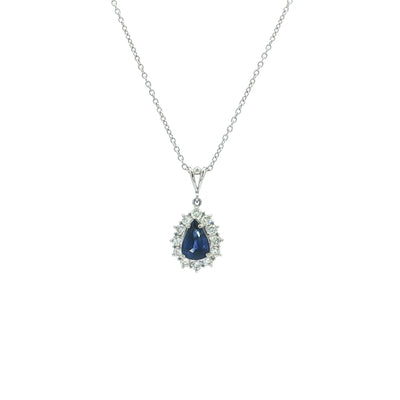 1.38ct Royal Blue Sapphire and Natural Diamond Halo Pendant set in Platinum
