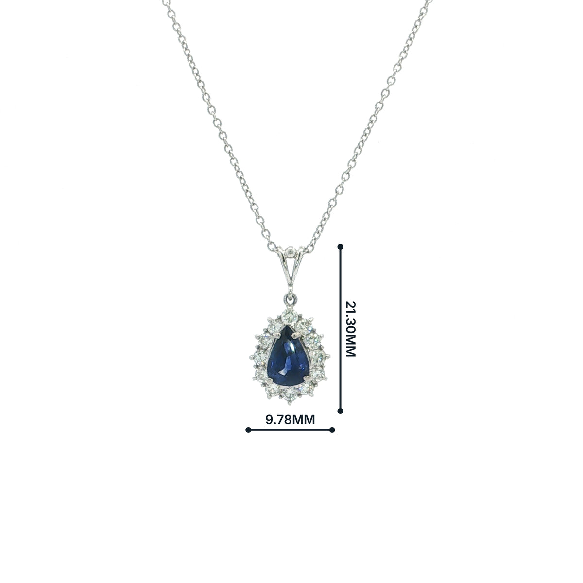 1.38ct Royal Blue Sapphire and Natural Diamond Halo Pendant set in Platinum