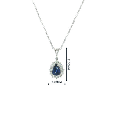 1.38ct Royal Blue Sapphire and Natural Diamond Halo Pendant set in Platinum
