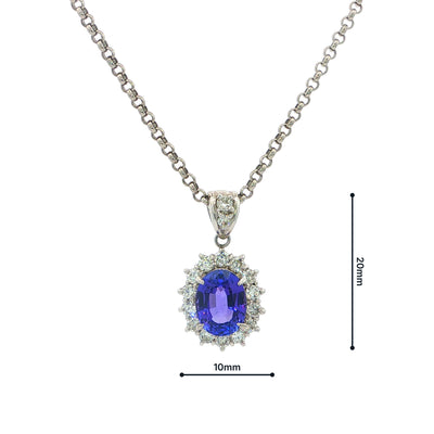 T2.21ct D0.61ct Oval Tanzanite And Natural Diamond Cluster Pendant Set In Platinum