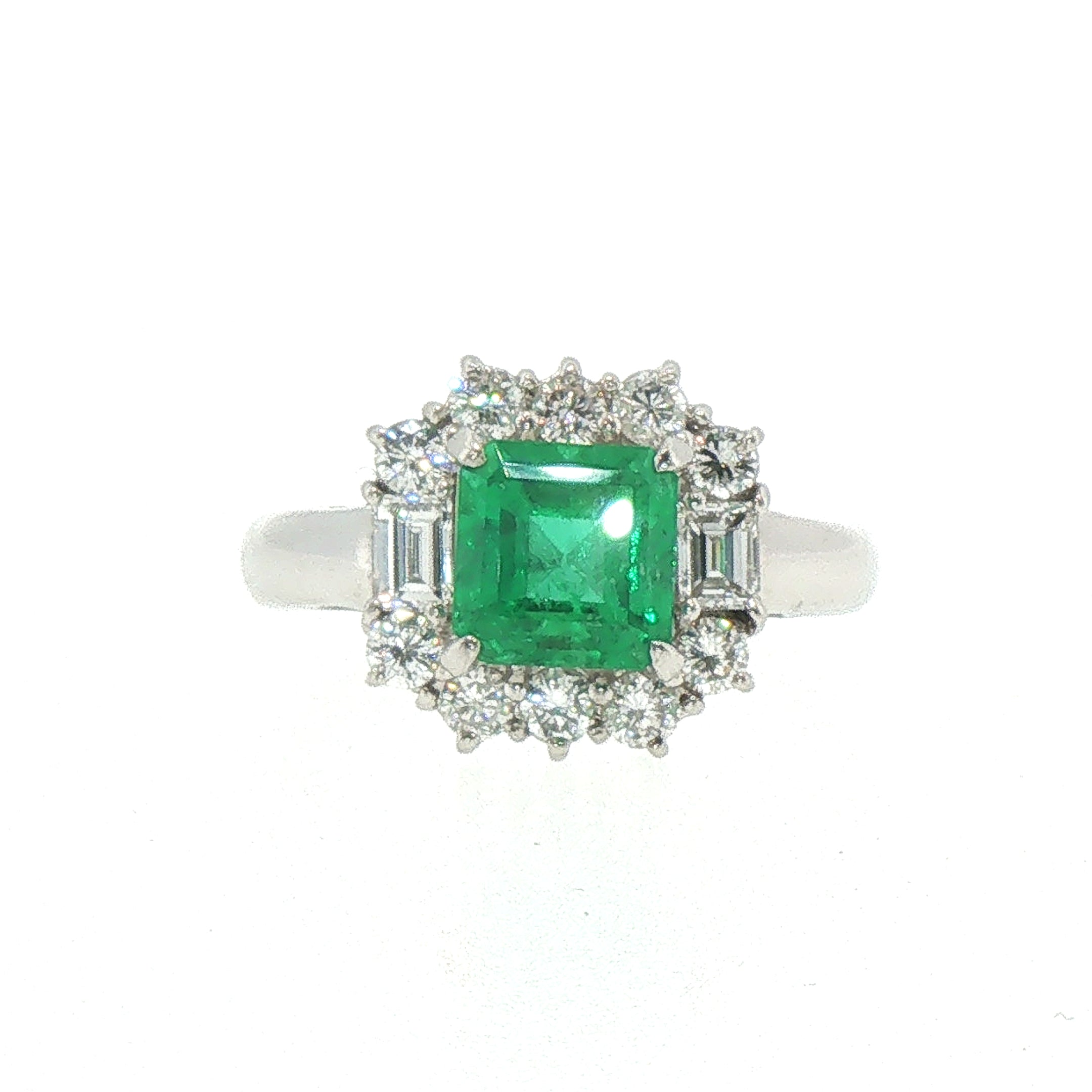 Princess Cut Natural Emerald & Diamond Cluster Ring