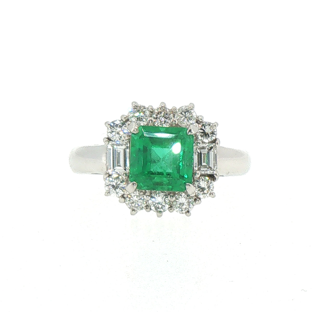 Princess Cut Natural Emerald & Diamond Cluster Ring