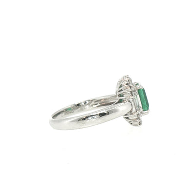 Princess Cut Natural Emerald & Diamond Cluster Ring