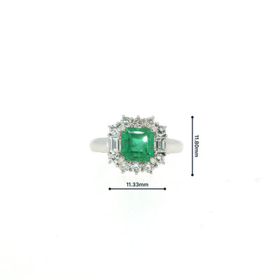 Princess Cut Natural Emerald & Diamond Cluster Ring