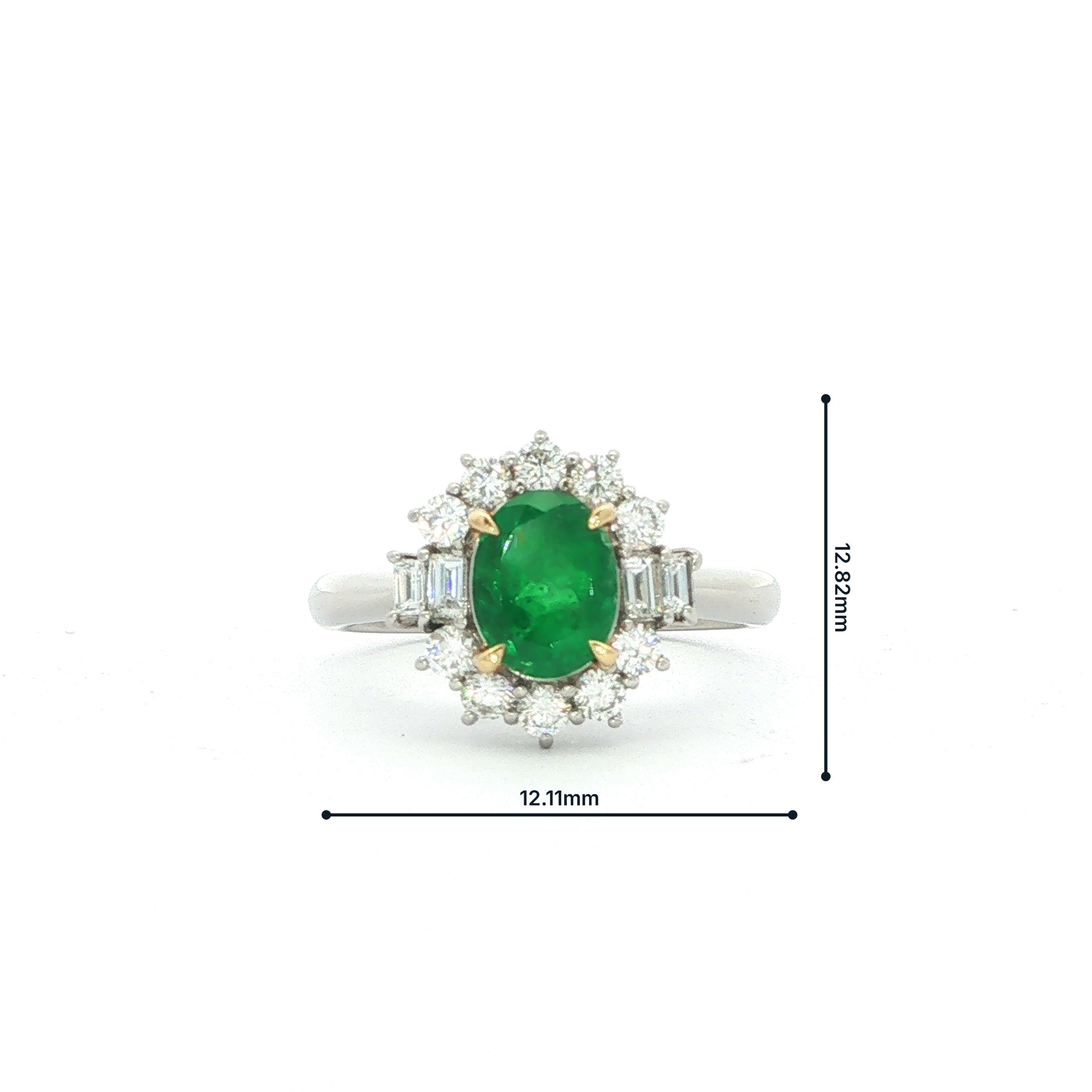 Pre-loved Platinum Oval Emerald 0.96 Cluster Natural diamond 0.55 claw set ring