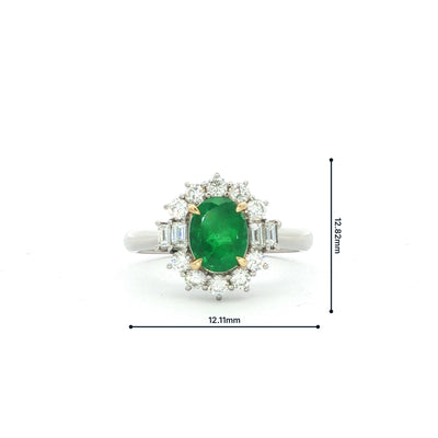 Pre-loved Platinum Oval Emerald 0.96 Cluster Natural diamond 0.55 claw set ring