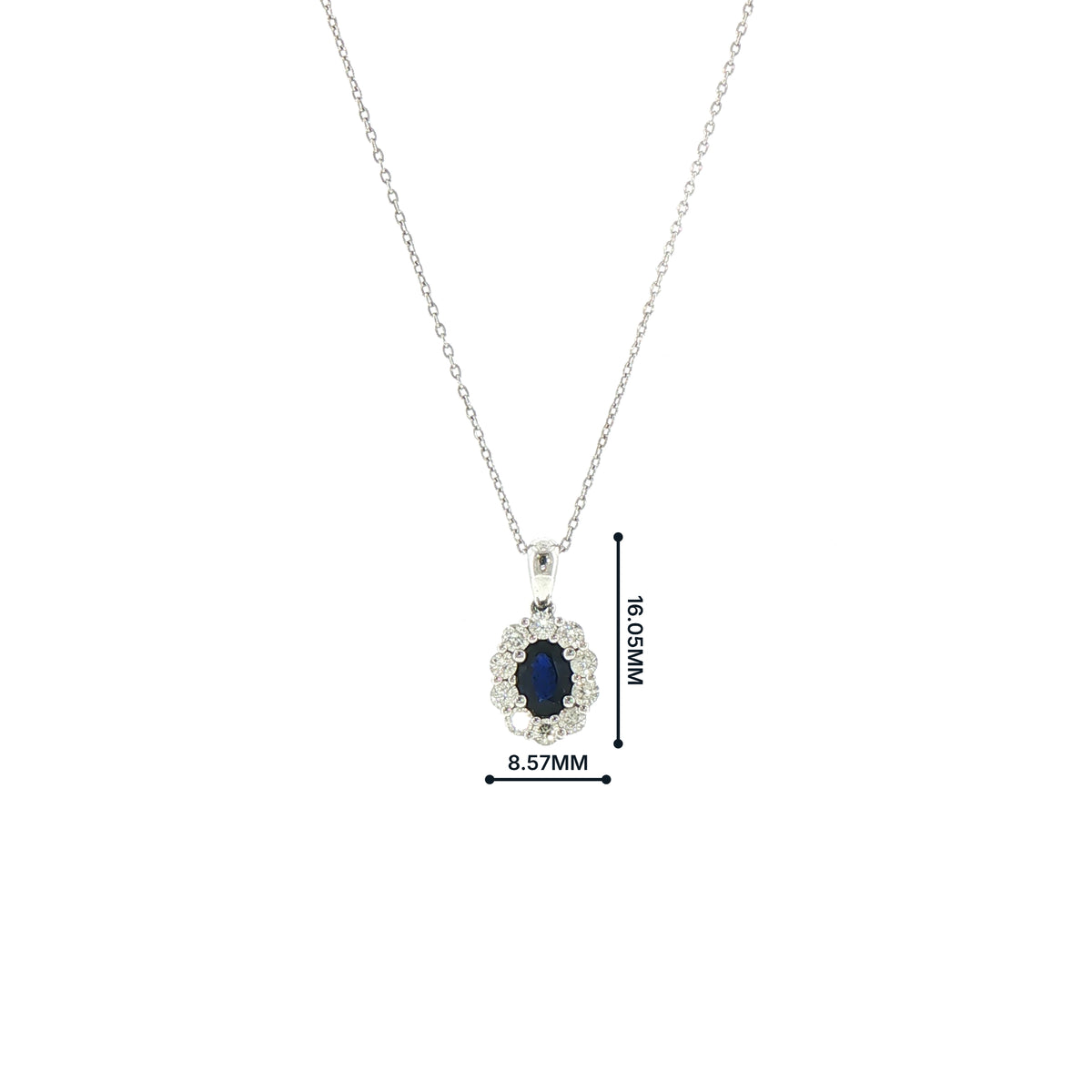 Oval Sapphire and Natural Diamond Cluster Pendant in 18ct White Gold