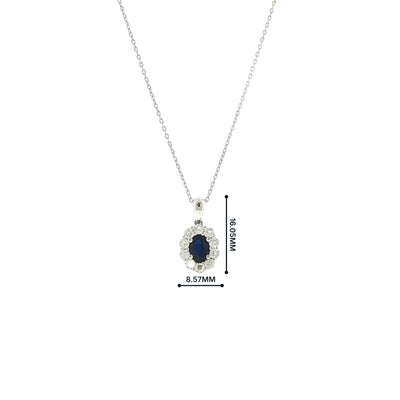 Oval Sapphire and Natural Diamond Cluster Pendant in 18ct White Gold