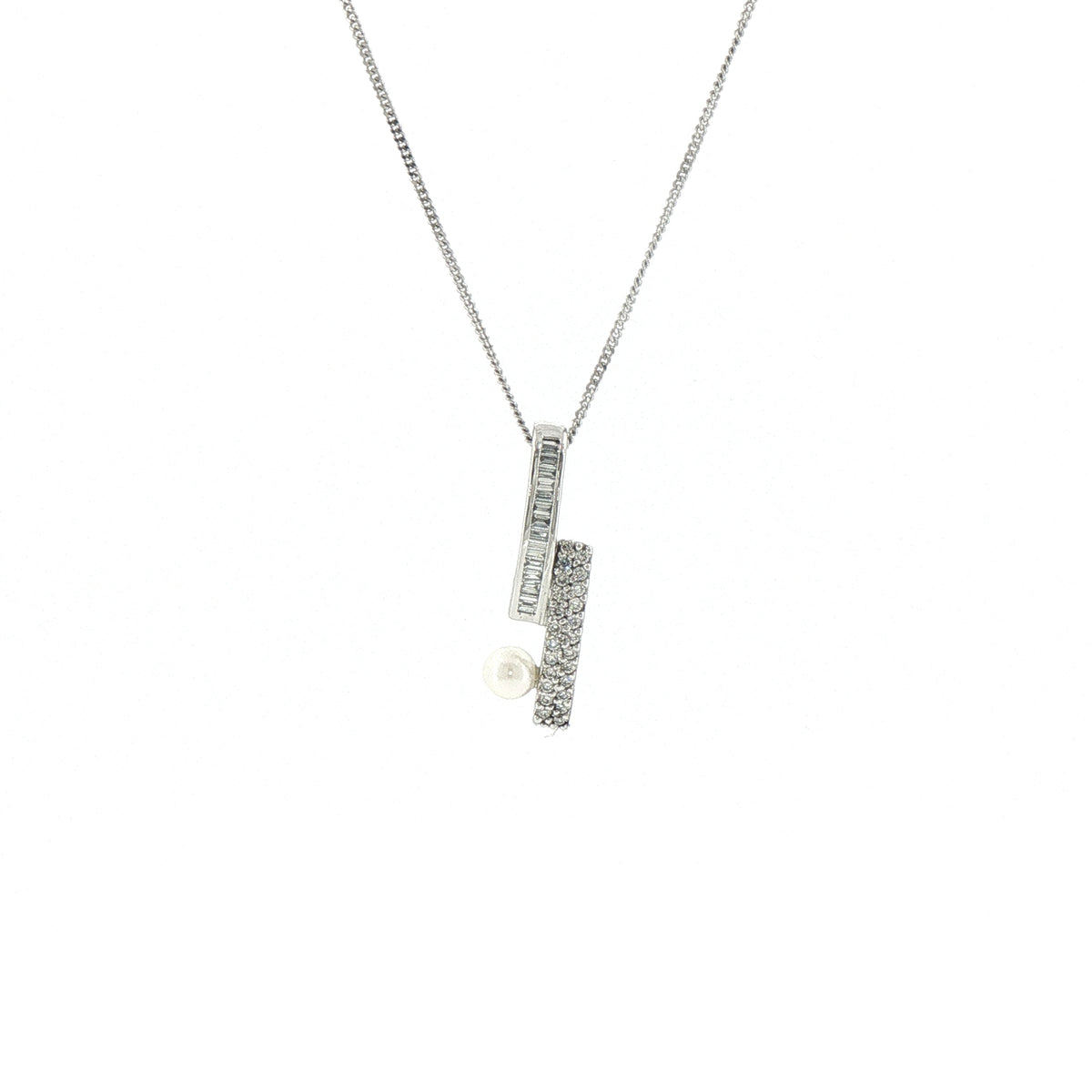 Natural Pearl and Diamond Drop Pendant on chain in 18ct White Gold