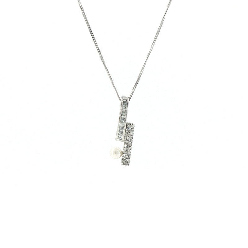 Natural Pearl and Diamond Drop Pendant on chain in 18ct White Gold
