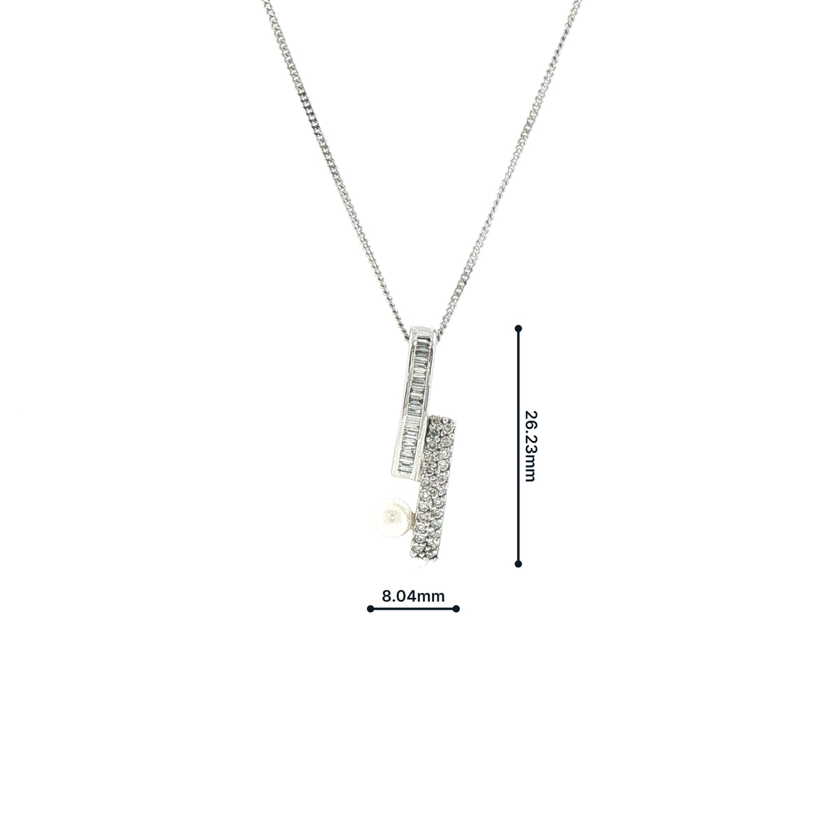 Natural Pearl and Diamond Drop Pendant on chain in 18ct White Gold