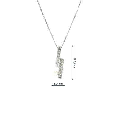 Natural Pearl and Diamond Drop Pendant on chain in 18ct White Gold