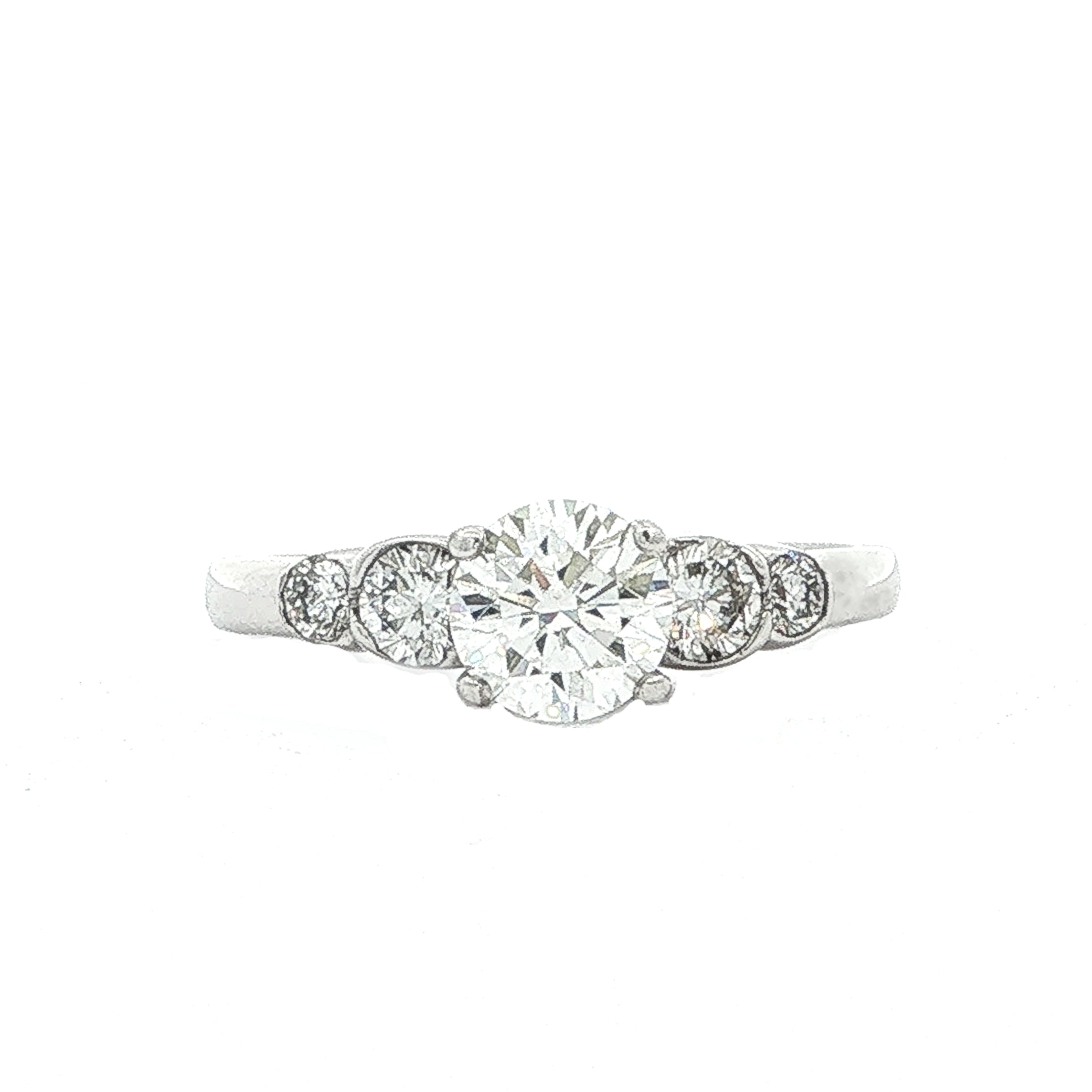 0.50ct G Vs Round Brilliant Cut Natural Diamond Solitaire With  Side Diamonds Set In 18ct White Gold