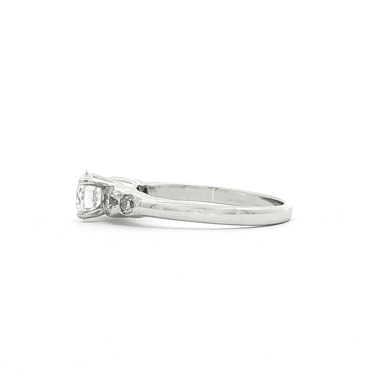 0.50ct G Vs Round Brilliant Cut Natural Diamond Solitaire With  Side Diamonds Set In 18ct White Gold