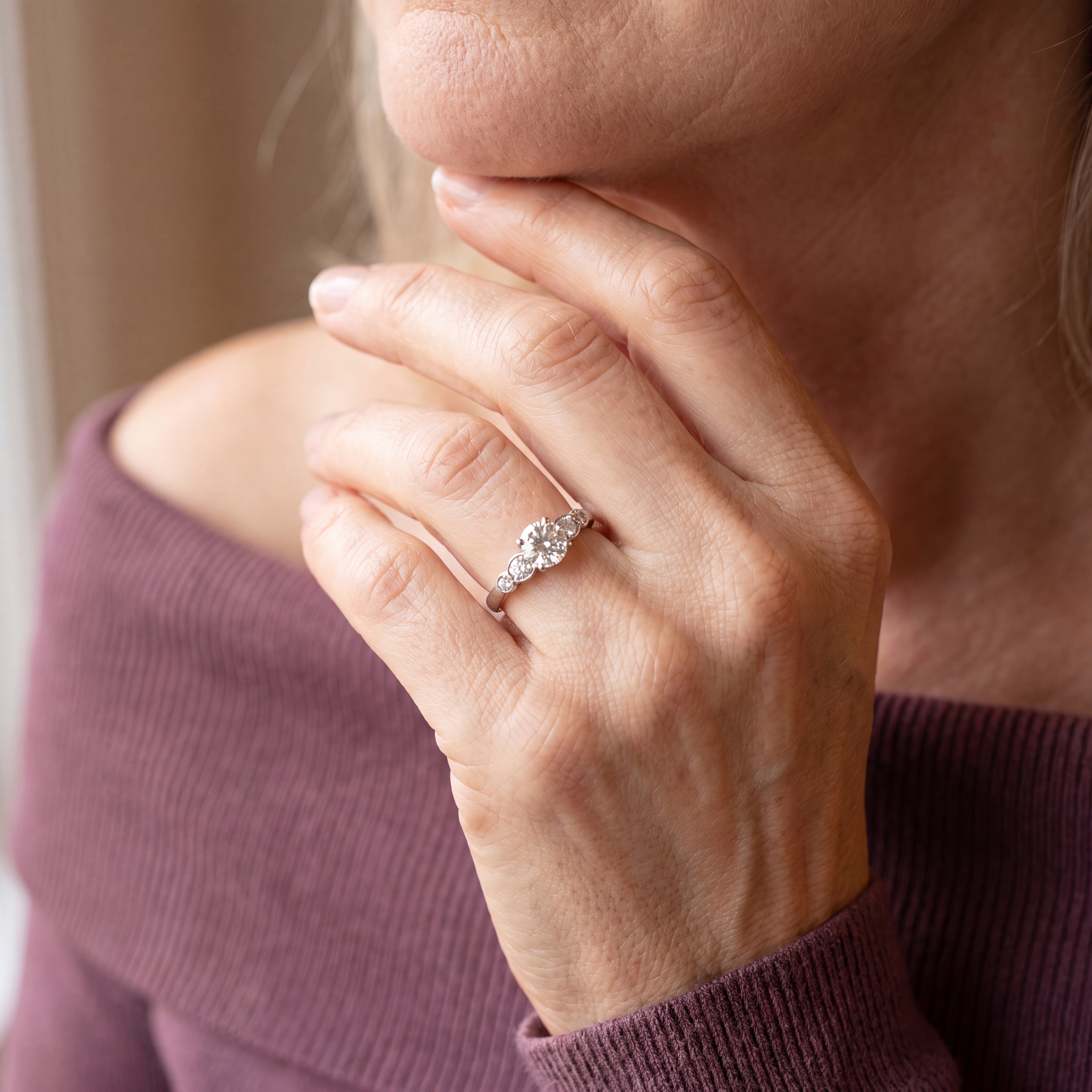 0.50ct G Vs Round Brilliant Cut Natural Diamond Solitaire With  Side Diamonds Set In 18ct White Gold